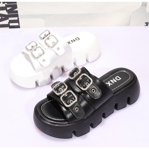 New Women Slippers Girls Rhinestone Thick Heels Woman Beach Slides Ladies Outside Platform Shoes Female Footwear Brand Slides