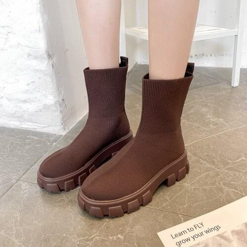 2021 Autumn Winter New Women Platform Socks Shoes Thick-soled Casual Large Size Net Red Knitted Short Boots Women