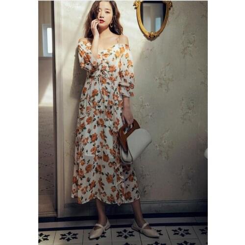 ZITY Ruffles Backless Women Floral Print Midi Dress Off Shoulder Bodycon Dress Elegant Femal Party Vestidos Sundress