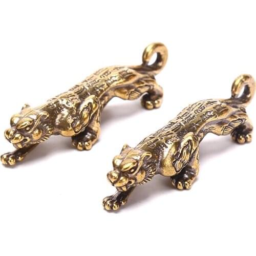 Brass Zodiac Tiger Keychain Copper Shouting Beast Car Key Ring Handmade Craft Bronze Forest King Bag Hanging Pendant Gifts