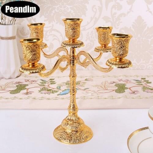 PEANDIM Gold Votive Candle Holders Metal Wedding Candlestick Tabletop Candle Stand Home Candelabra Anniversary Candelabrum