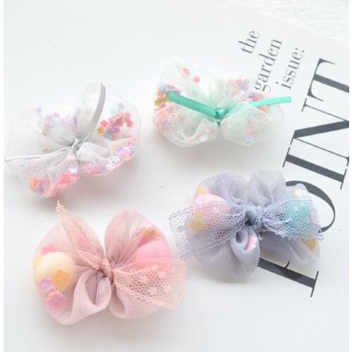 10pcs/lot Organza Hair Fabric Bows With Ball DIY Girls Kids Hair Accessories Bag Party Decorative Material