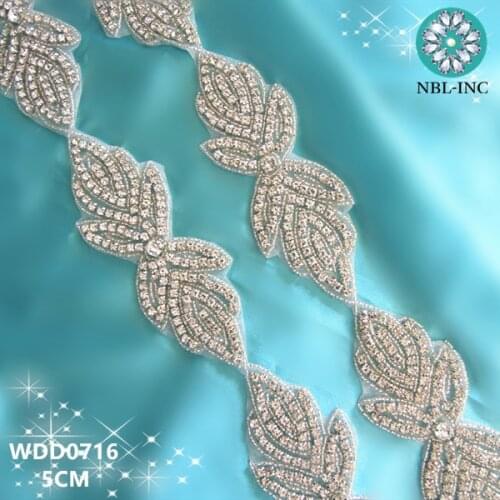 10 YARDS) Wholesale handmade beaded sewing bridal silver crystal rhinestone applique trim iron on for wedding dress WDD0716