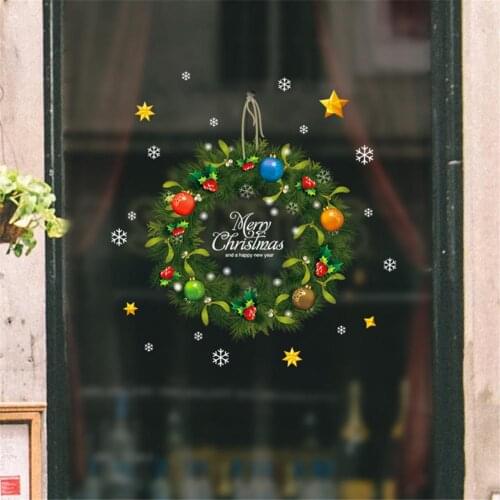 2020 Christmas Wreath Wall Stickers Window Glass Section Decal Santa Claus Mural Art New Year Christmas Decoration Home Decor