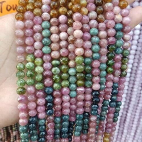 4.5-5mm 6mm Genuine Natural Rainbow Tourmaline Stone Beads DIY Round Loose Spacer Bead For Jewelry Making Bracelet Necklace 15