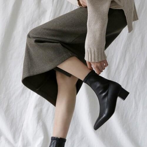 4-color Womens Ankle Boots Leather Suede Boots Womens Autumn and Winter Shoes 2020 Womens Round Toe Thick Heel Size 33-42