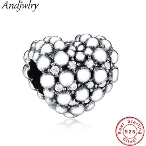 925 Sterling Silver Beaded Sparkling Heart Charm Fit Original Pandora Charms Bracelet 925 Silver Charm DIY Jewelry Berloque