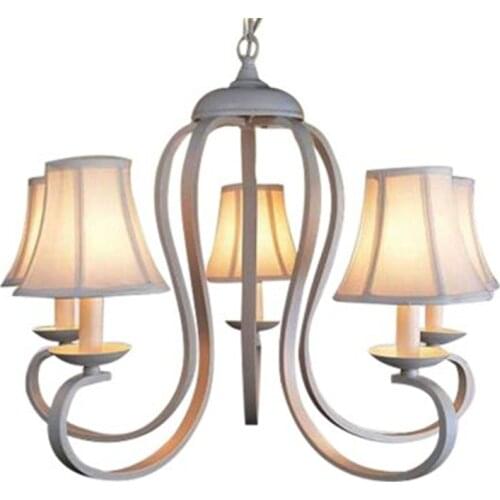 White Fabric Shade Iron Chandelier Lighting Fixtures luminaria lustre Ceiling Chandeliers E14 Light for Bedroom living room Lamp