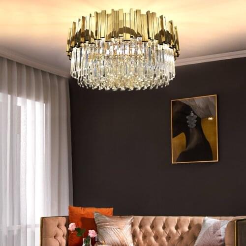 Art Deco Modern Silver Golden Stainless Steel Crystal LED Chandelier Lighting Lustre Suspension Luminaire Lampen For Foyer