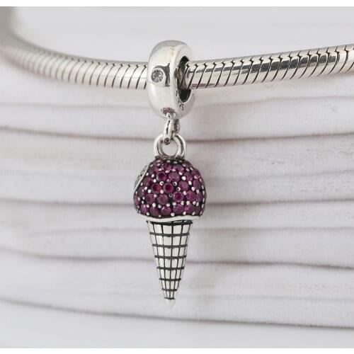 Authentic S925 Silver Pendant Bead Ice Cream Dangle Charm fit Lady Bracelet Bangle