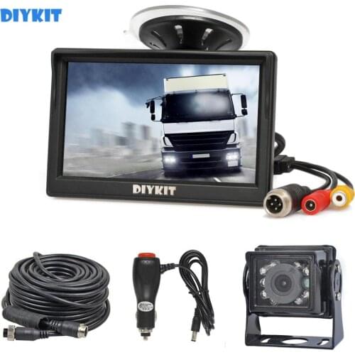 DIYKIT 5" Reverse Car Monitor HD Waterproof IR Night Vision Backup Bus Truck CCD Rear View Camera free Car Charger