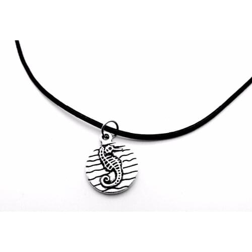 Baby Hippocampus in Ocean Wave Necklace Charm Pendant Animal Marine Abalone Seashell Sea Horse Necklace Beach Jewelry