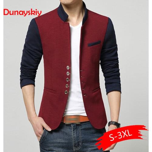 Plus Size Blazer Men Chinese Collar Suit Mens Autumn Blazer Hommes Casual Jacket Fashion Patchwork Brand Clothing Veste Homme