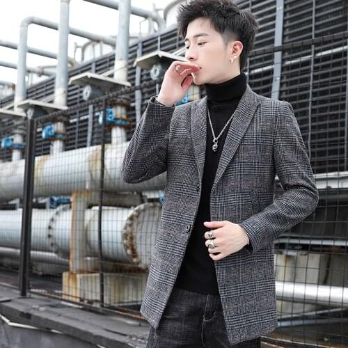 Brand Men Blazer Personality Wild Mens Suit Jacket High Quality Fashion Plaid Print Slim Fit Warm Blazer Coat Male