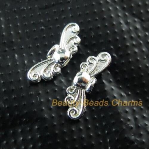 New 100Pcs Silver Plated Animal Dragonfly Wings Spacer Beads Charms 4.5x14mm