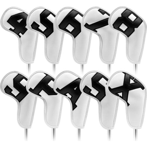 Black Number with White Premium Leather Golf Iron Head Covers Iron Headovers Wedges Covers 4-9 ASPX 10pcs