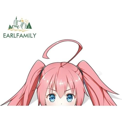 EARLFAMILY 13cm x 7.4cm Pink Hair Girl Milim Nava Peeker Sticker JDM Anime Graffiti Car Stickers Vinyl Waterproof Peek Decal