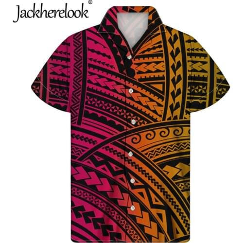 Jackherelook Cuban Casual Shirt For Men Guayabera Polynesian Traditional Tribal Print Mens Summer Beach Hawaiian Tops Shirts