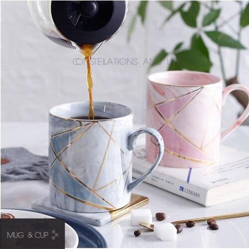 Ceramic Mug Practical Gift Cup with Lid Water Cup Marbled Pattern Couple Cup Coffee Cup Ceramic Coffee Cup