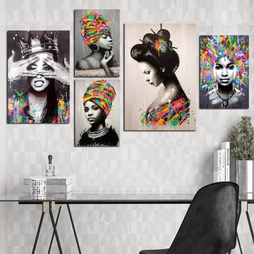 Colorful Graffiti Girls Scroll Canvas Painting Decorative Pictures Art Poster Wall Art Print Sexy Painting Decor For Girls Room
