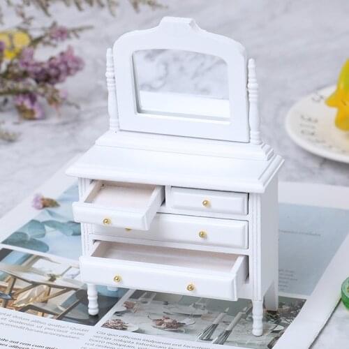 1:12 Dollhouse Miniature White Wooden Makeup Dressing Table Cabinet Wardrobe Bedroom Furniture