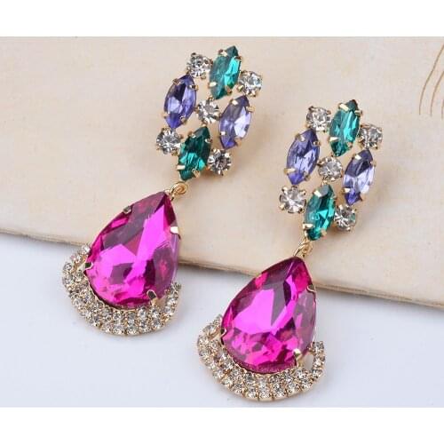 Fashion Glass Crystal Water Drop Earrings Jewelry Women CZ Rhinestone Long Earrings Female Indian Ethnic Statement Large Earring