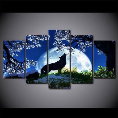 Full Square round 5D DIY Diamond Painting 5 Piece Abstract Blue Moon Night wolf Diamond Embroidery sale Cross Stitch kit,Mosaic