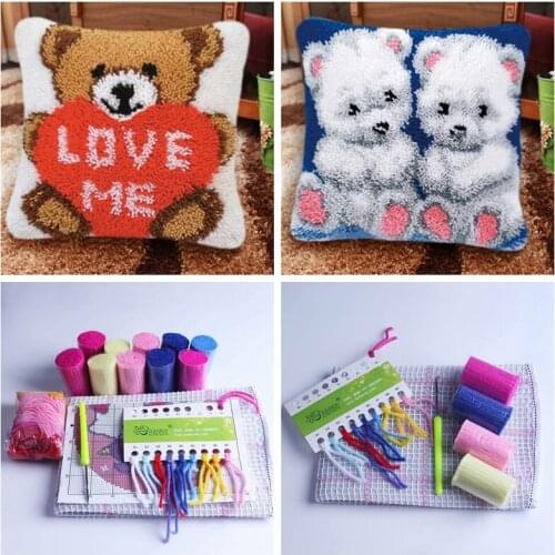 Latch Hook Rug Canvas Foamiran Crochet Hook Set Bear Latch Hook Kit Knitted Cross Stich Pillowcase Carpet Embroidery Cushion DIY