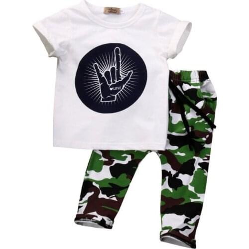 Newest Toddler Baby Kids Boys Clothes Tops T-shirt + Camouflage Panties Outfits Set k1