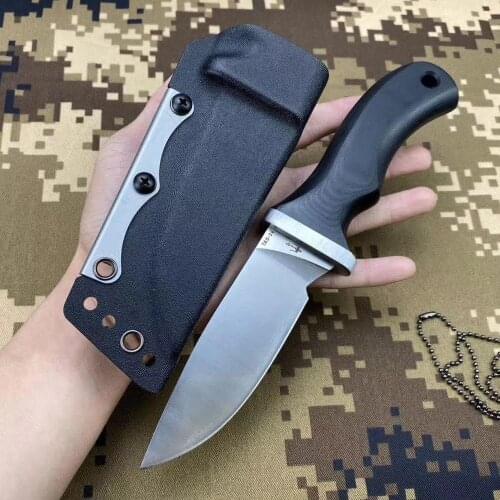 Hunting Knife Camping Survival Knives 61Hrc Satin VG-10 Steel Carbon fiber Handle With K Sheath