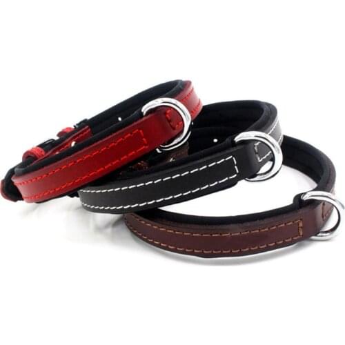 Genuine Leather Durable Pet Dog collar Brown Black Red for Puppy Large Dog Collar Size XS S M L XL
