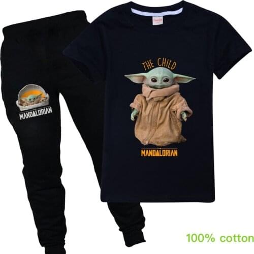 2-16Y Baby Yoda The Mandalorian Graphic Print Children Clothing Boys Girls Clothes Set Kids T-shirt + Pants Casual Sportswear