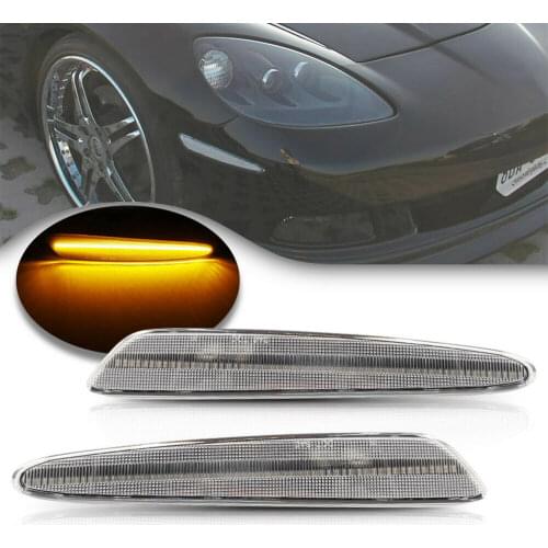 2Pcs Front Amber Led Side Marker Lamp for Chevrolet Corvette C6 2005-2013 Clear Lens Side Turn Signal Auto Lamp