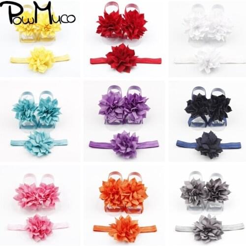 Powmuco Cute Handmade Flower Hairband and Barefoot Sandal Set Infant Solid Color Lotus Elastic Headband DIY Baby Foot Decoration