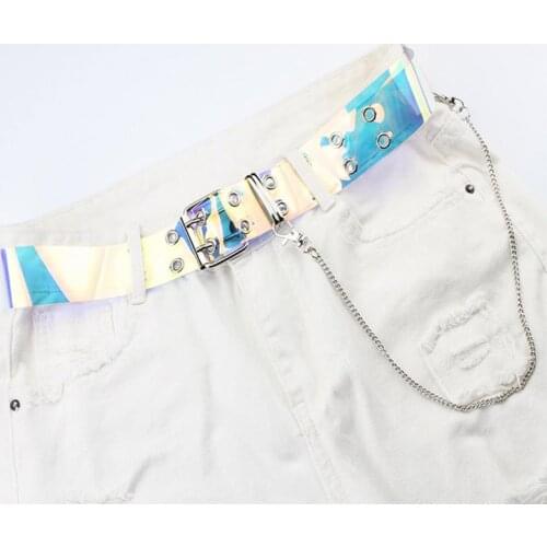 PVC Clear Belt For Women Fashion Pin Buckle Chain Belts Female Waist Trousers Transparent Belts Jeans Grommet Belts for Women