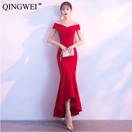 QINGWEI Spring Summer Nightclub Fishtail Dress New Long Solid Color One-Shoulder Sexy Candy Party Dresses S to 2XL Q1327