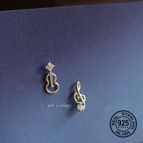 S925 Silver Needle Earrings For Women Violin Note Creative Asymmetrical Design Fashion Retro Lady Gifts Wedding Jewelry INEFFA