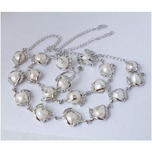 Prett Lovely Womens Wedding shipping>Charming 3 Choices Pink Black And White Pearl Necklace Bracelet Earring Ring Set