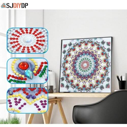 SJDIYDP 5D Special Shape Crystal Diamond Embroidery Kit Diamond Painting Mandala Decor Mandala Style Colorful Floral Mosaic Art