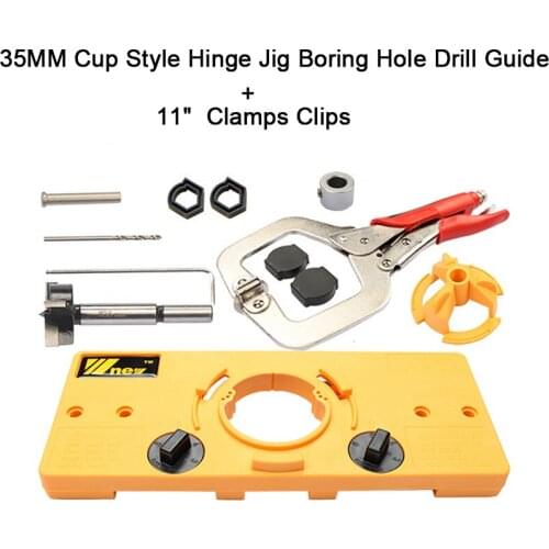 Concealed 35MM Cup Style Hinge Jig Boring Hole Drill Guide + 11" inch Face Clamp Locking C-Clamp Pliers GF31