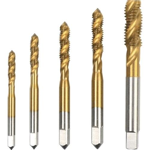 Fixmee Titanium Coated Hss M3 M4 M5 M6 M8 Spiral Pointed Taps Thread Tap Drill Metric Spiral Fluted Machine Screw Tap