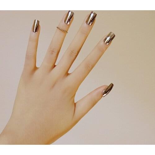 European Fashion Metal Style Nail Finished Stickers 24pcs Punk Cool Long Square Head Full Cover Manicure Fake Nail Tip with Glue