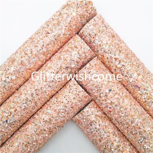 Glitterwishcome 21X29CM A4 Size Pink Mixed with Gold Chunky Glitter Leather Fabric Sheets with Felt Backing for Bows, GM109C