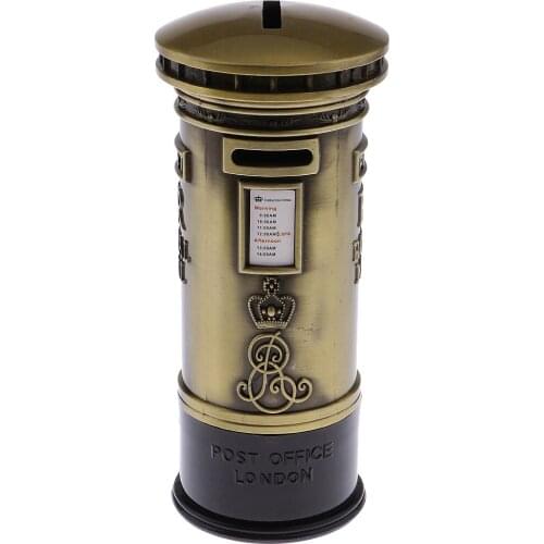 Vintage Retro Metal British London Street Mailbox Model Piggy Bank Postbox Money Saving Box Bronze