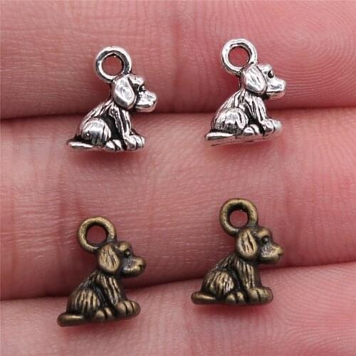 WYSIWYG 10pcs 10x7mm Sitting Dog Charm Cute Small Dog Charms DIY Sitting Dog Small Charms For Jewlery Making