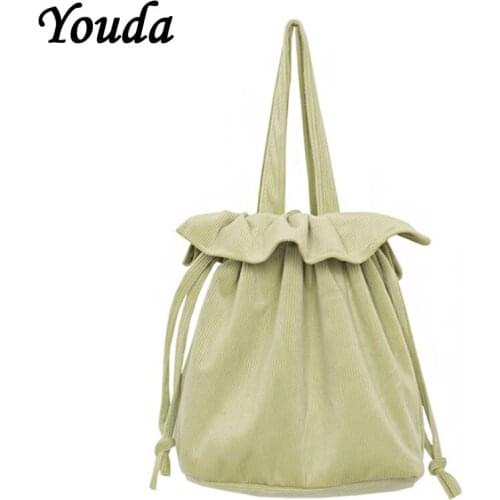 Youda 2021 Womens Shopper Shopping Bag Corduroy Shoulder Bags Female Handbags Environmental Storage Reusable Foldable Tote Pack