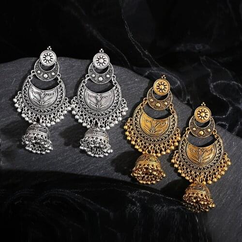 Indian Earring Jewelry Boho Afghan Ethnic Drop Earrings For Women Pendient Gold Gyspy Silver Color Bell Ladies Jewelry