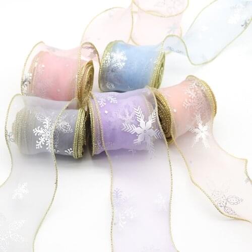 10 Yards 60MM Hot Silver Gold Edge Snowflake Organza Ribbon Gift Wrapping Handmade Bow Material Hairpin Accessories Y2021062103