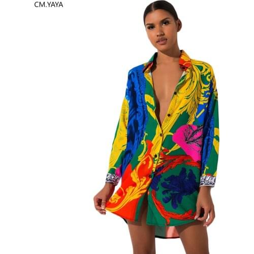 2019 women autumn new Africa vintage print turn down neck long sleeve blouses shirt dress above knee vestidos dresses GLKM8033