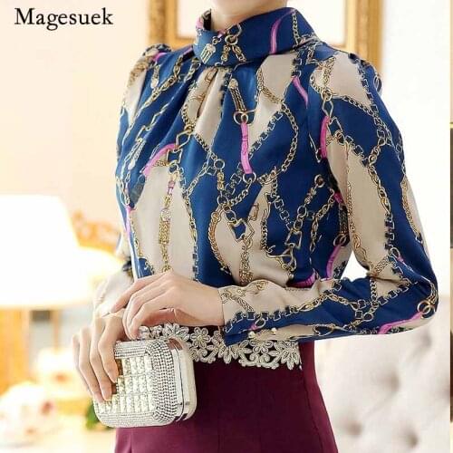 Vintage Print O-Neck Office Lady Women Blouses Womens Tops and Blouses Chiffon Blouse Formal Blusas Mujer De Moda 2020 1817 50